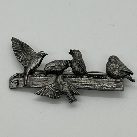 Pewter Bird Brooch M Bastian Vintage Pin 1999 Nature-Inspired Design - Picture 2 of 16